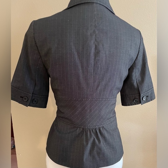 VINTAGE KNOT FRONT TIE The Limited Blazer Dark Grey & Beige Pinstripes Preppy - Picture 10 of 17